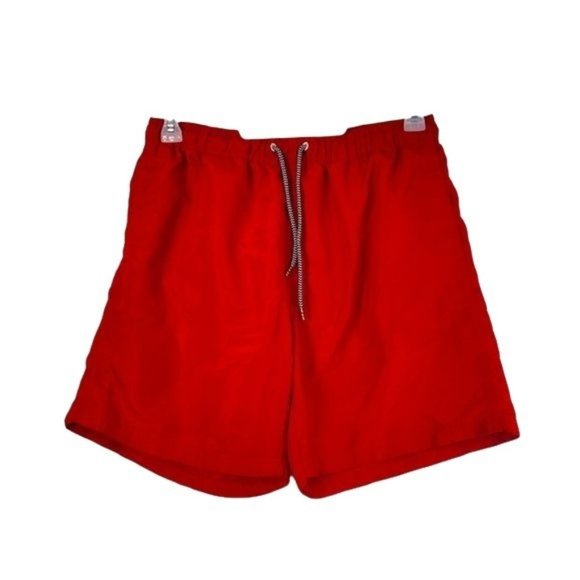 BASIC EDITIONS Red Drawstring Lined Casual Loose Fit Swim Trunk Shorts | Medium - Picture 1 of 4